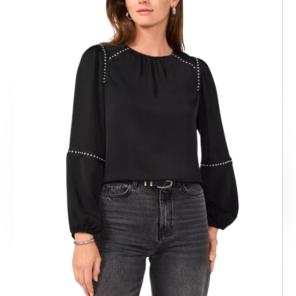 Vince Camuto Tops - Vince Camuto Black Studded Embellished Blouse Long Sleeve Silver Detail  Sz:Med